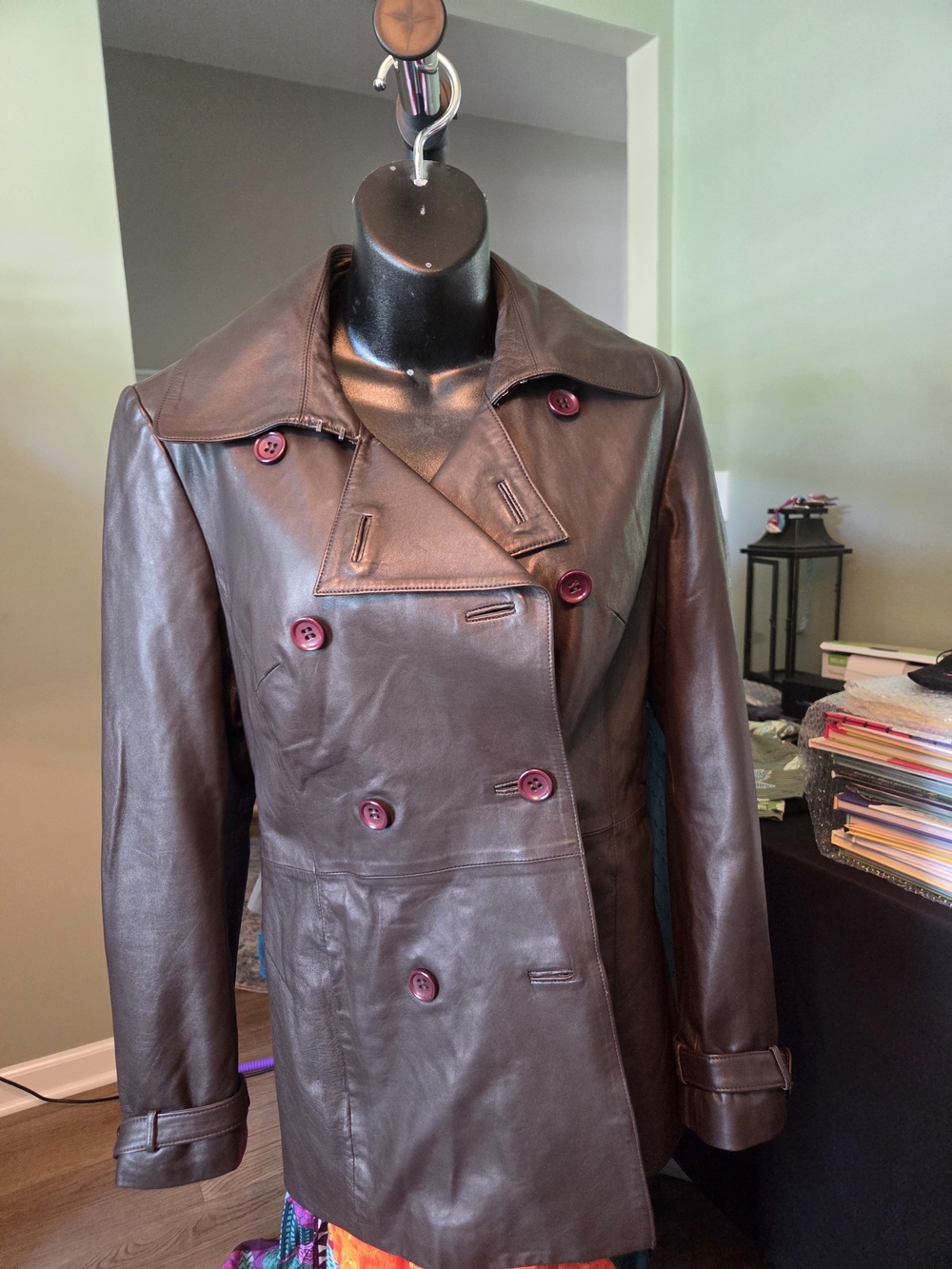 Womens Double-Breasted Brown 100% Genuine Leather Jacket